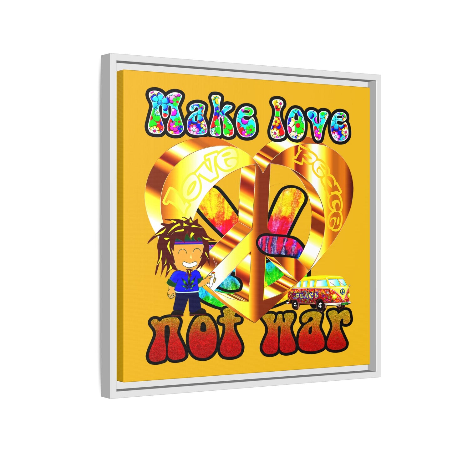 love peace - framed canvas art (yellow)