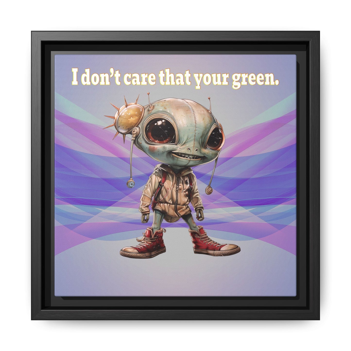 I don't care that your green - framed canvas art (light blue-pink wave)