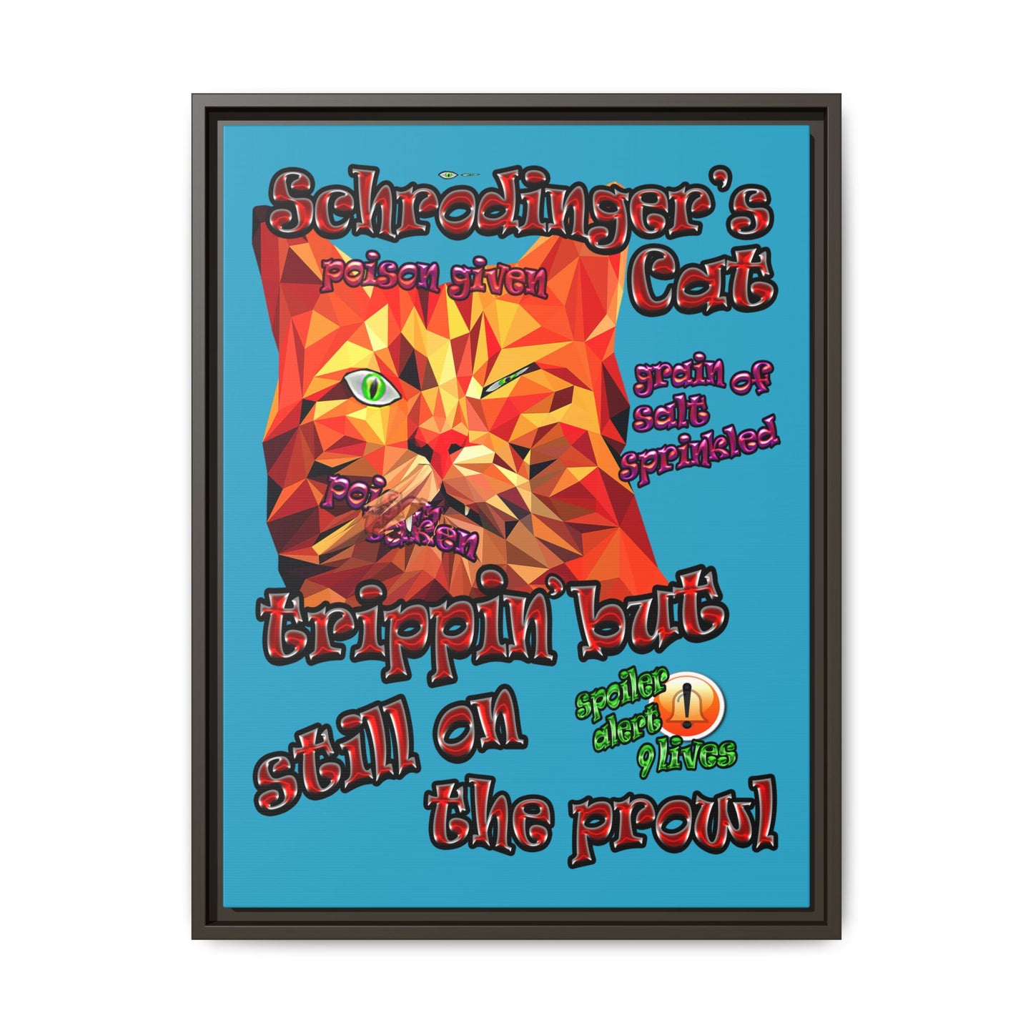 schrodinger's cat - framed canvas art (turquoise)