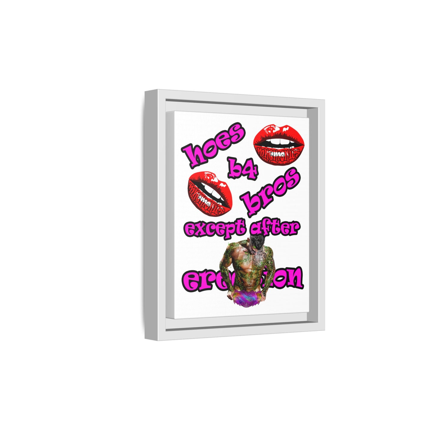 hoes b4 bros - framed canvas art (white)