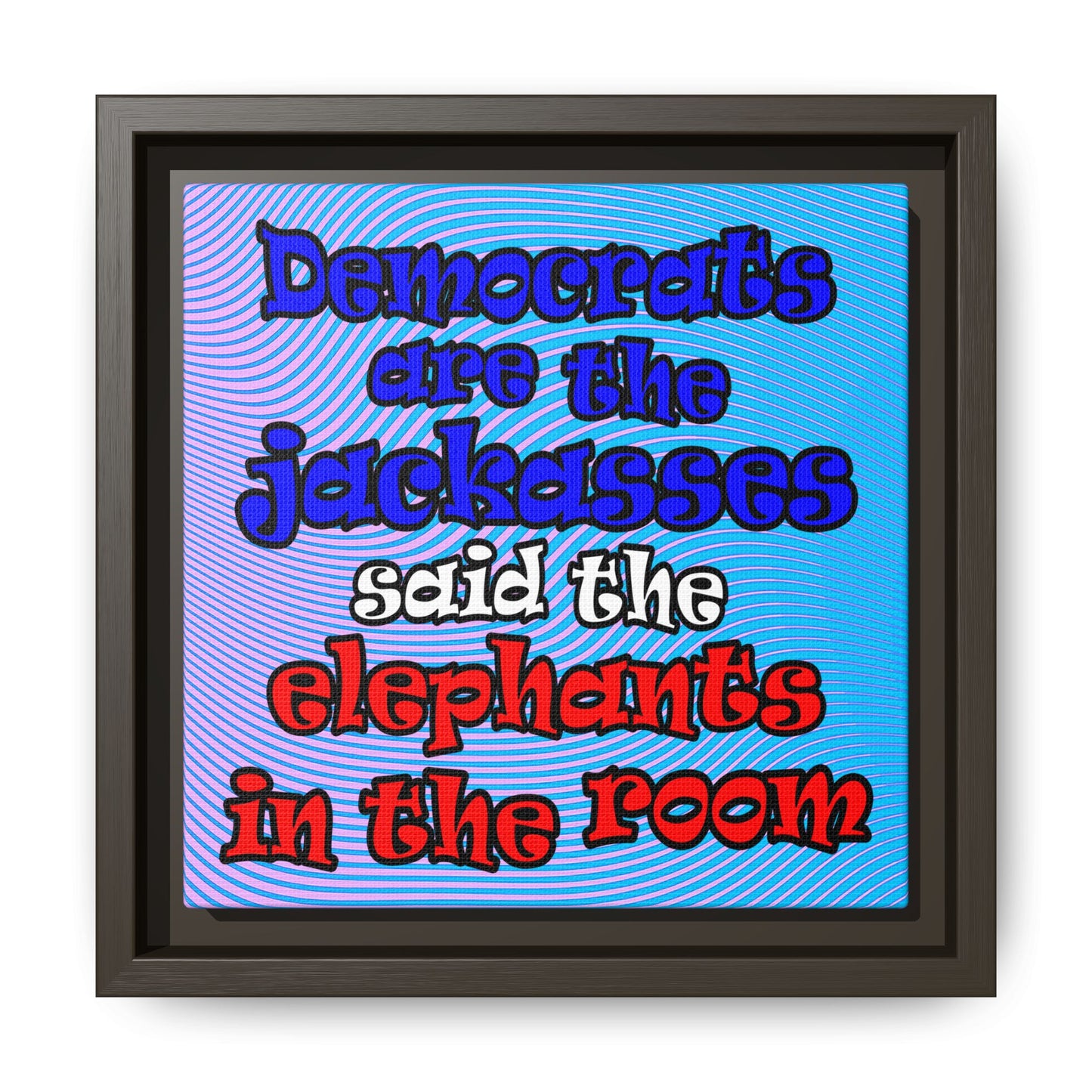 donkeys and elephants - framed canvas art (light blue-purple wave)