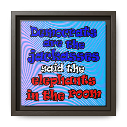 donkeys and elephants - framed canvas art (light blue-purple wave)