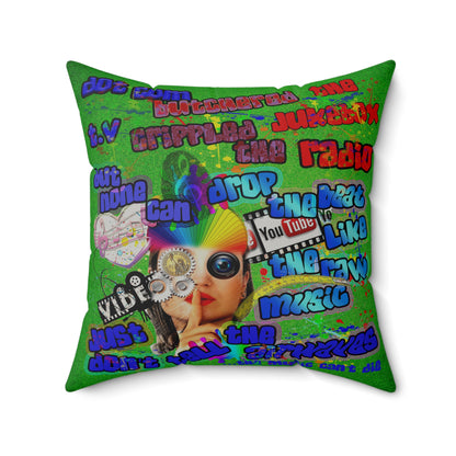 drop the beat - Faux Suede Square Pillow - (green turf)