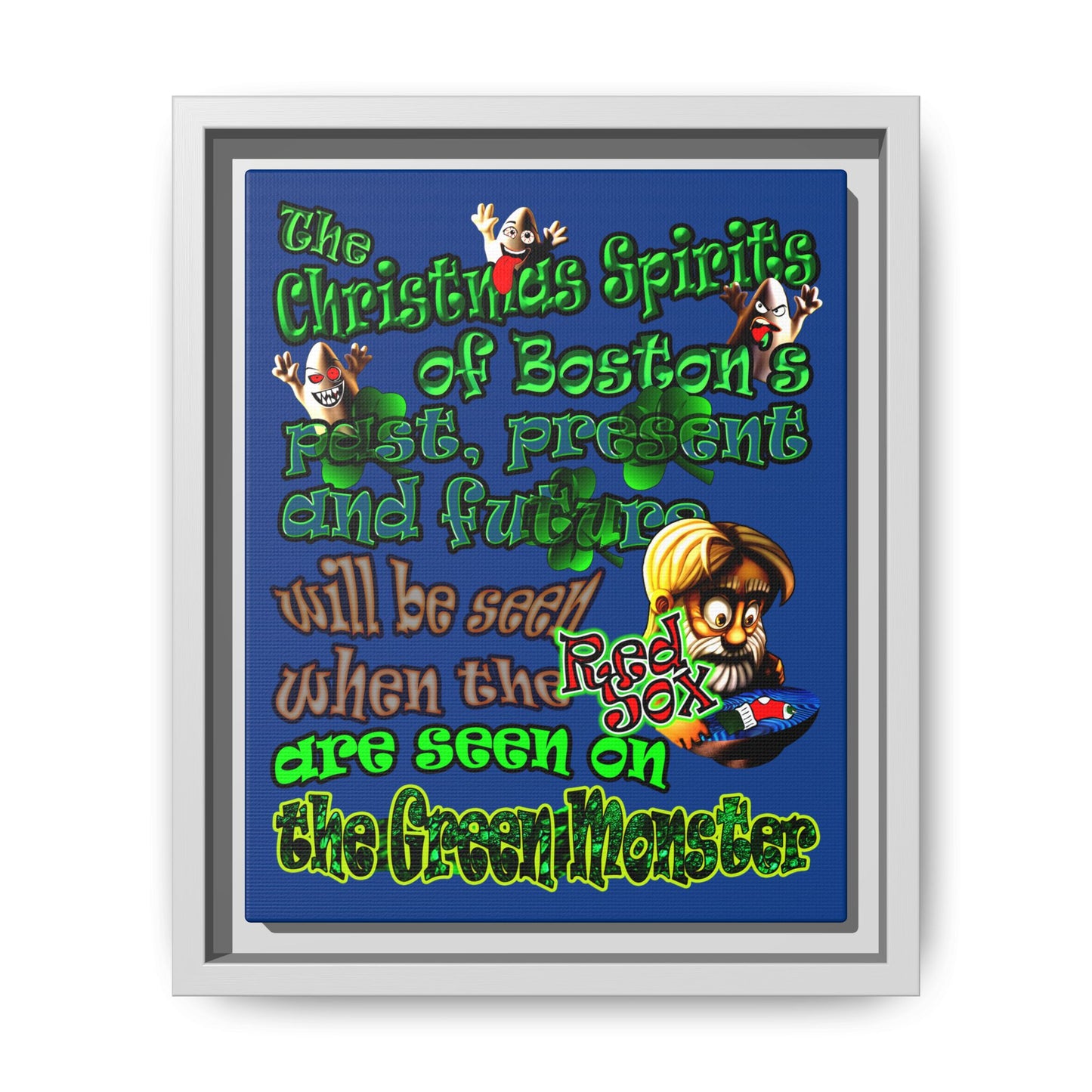 christmas spirits of boston - framed canvas art (dark blue)