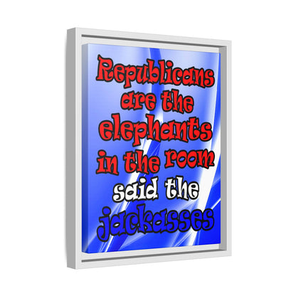 donkeys and elephants - framed canvas art (blue-white wave)