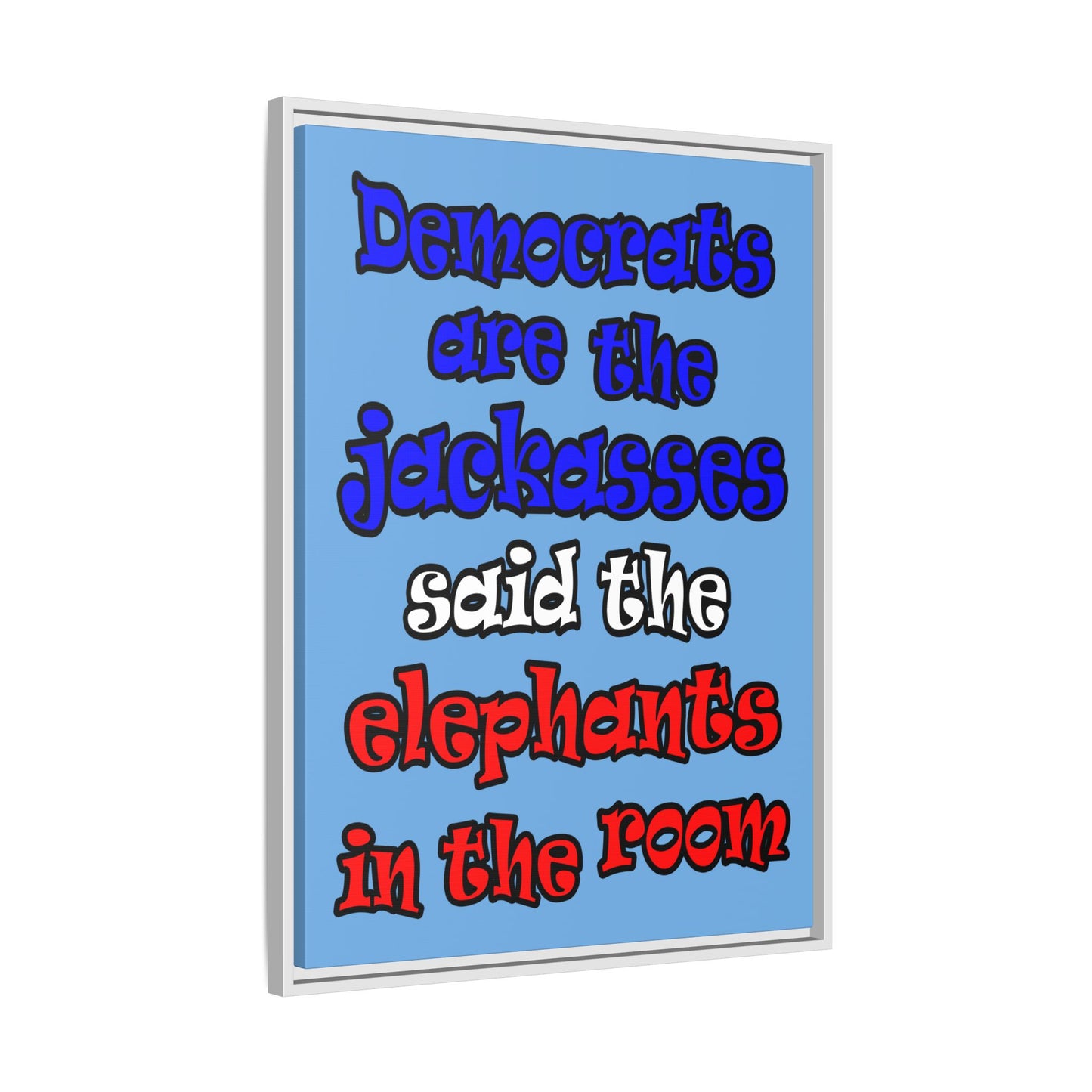 donkeys and elephants - framed canvas art (light blue)