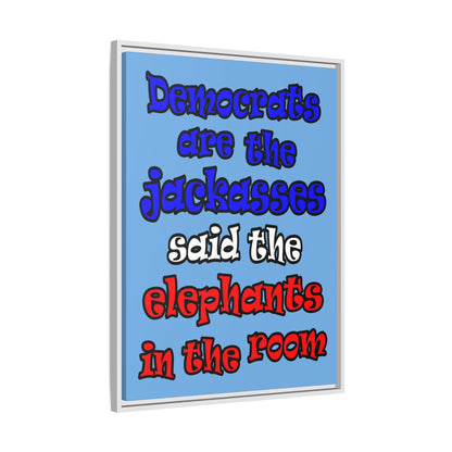 donkeys and elephants - framed canvas art (light blue)