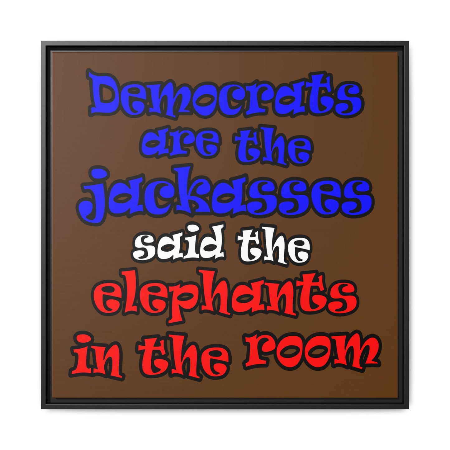 donkeys and elephants - framed canvas art (brown)
