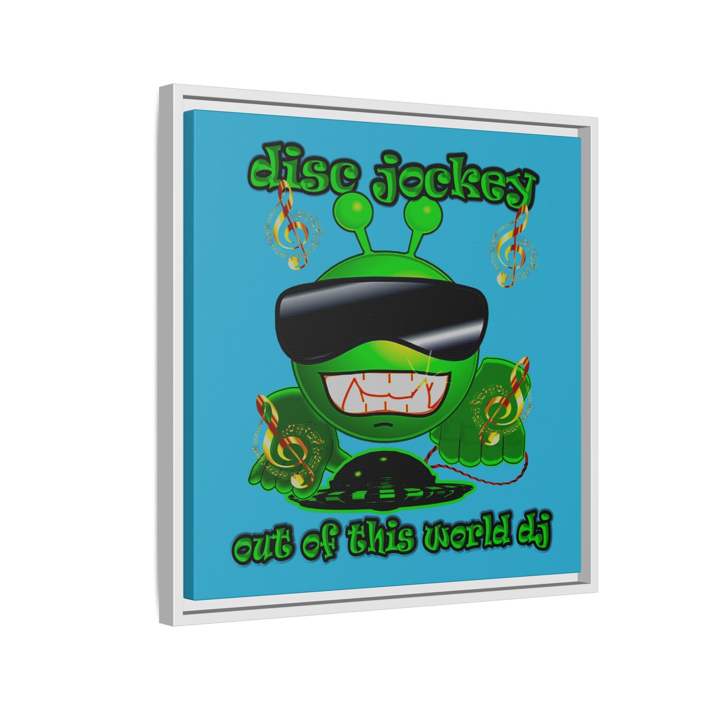 disc jockey - framed canvas art (turquoise)