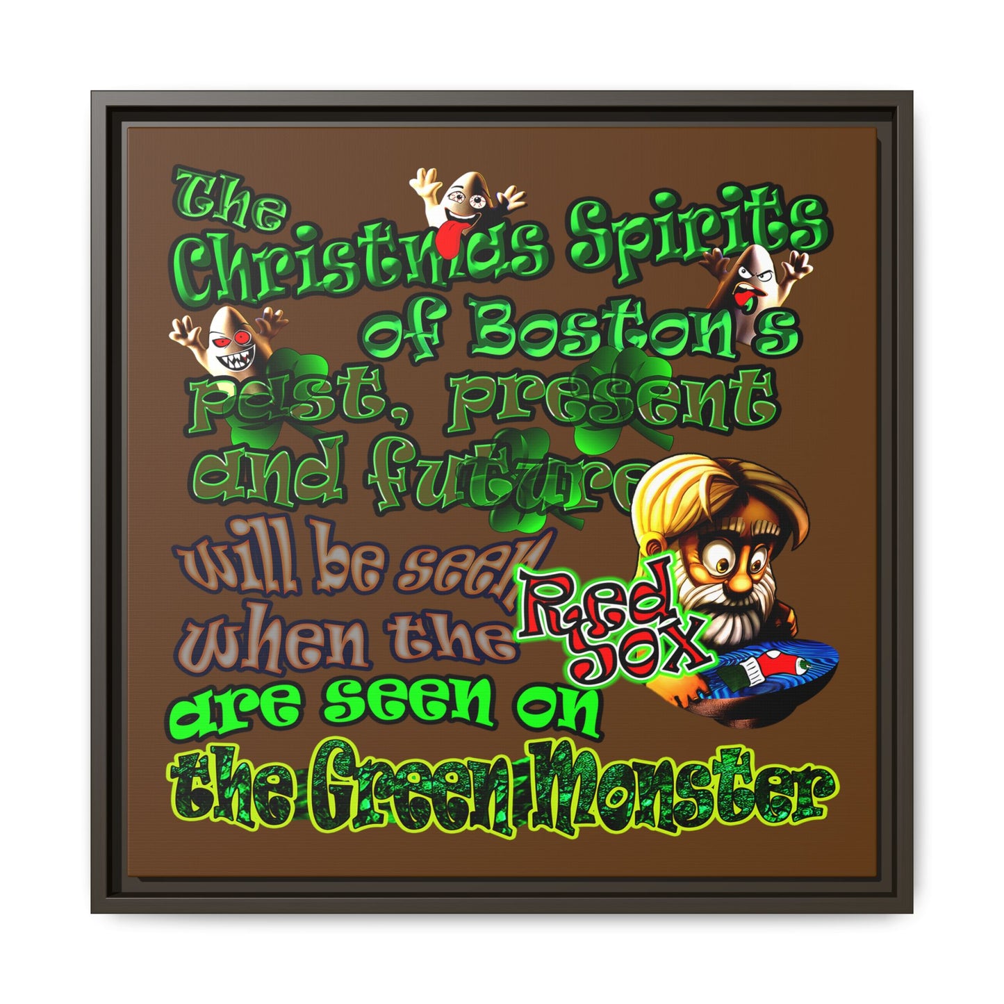 christmas spirits of boston - framed canvas art (brown)