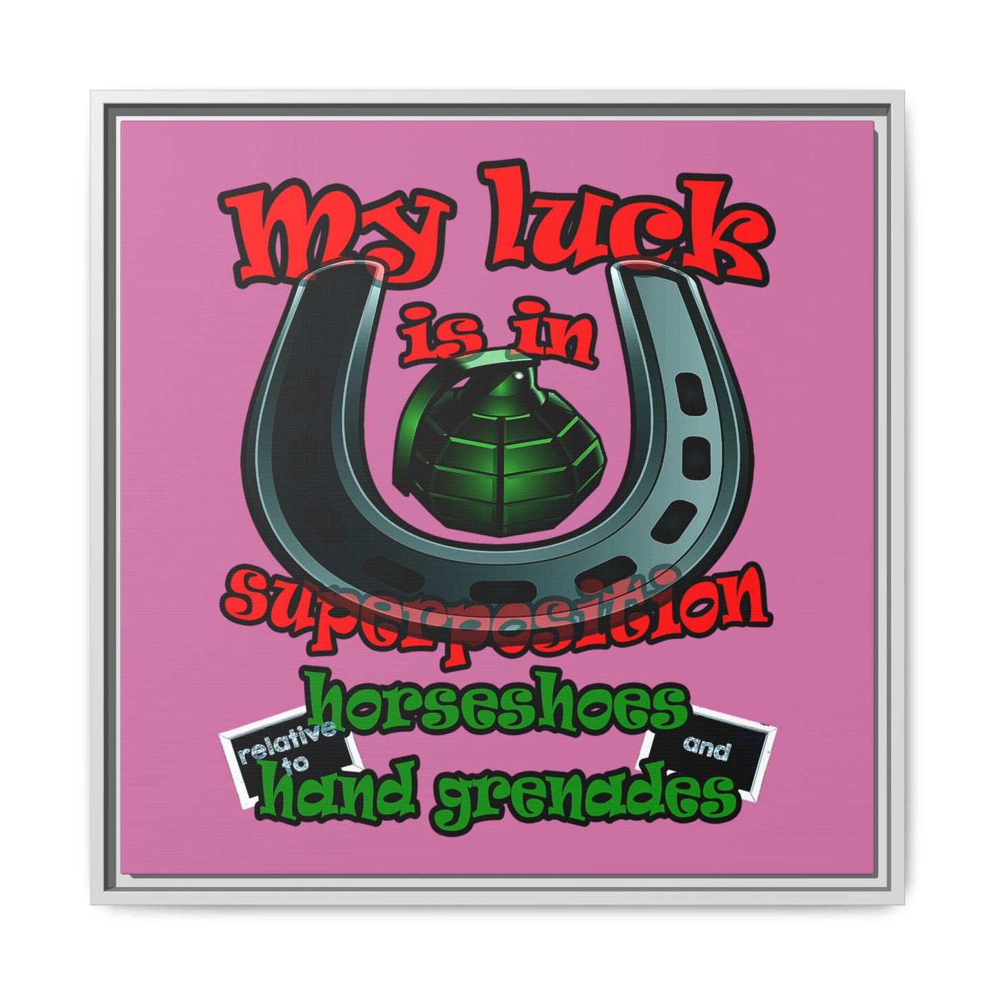 my luck - framed canvas art (light pink)