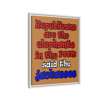 donkeys and elephants - framed canvas art (light brown)