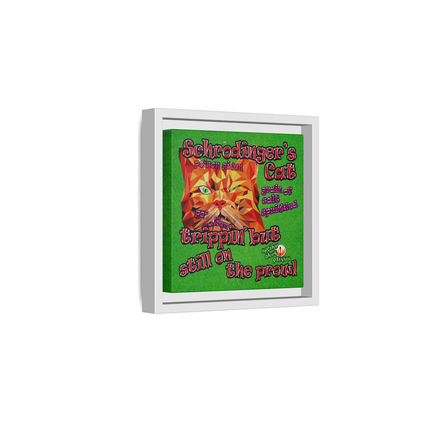 schrodinger's cat - framed canvas art (green turf)