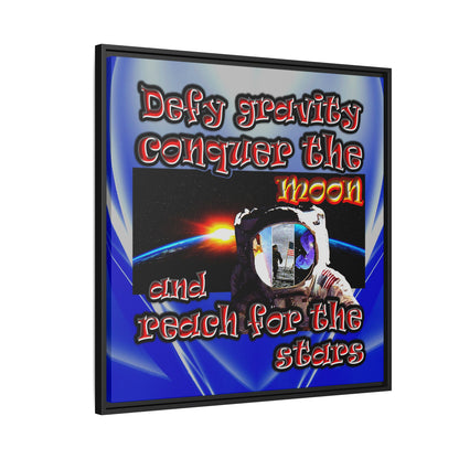 defy conquer reach - framed canvas art (blue-white wave)