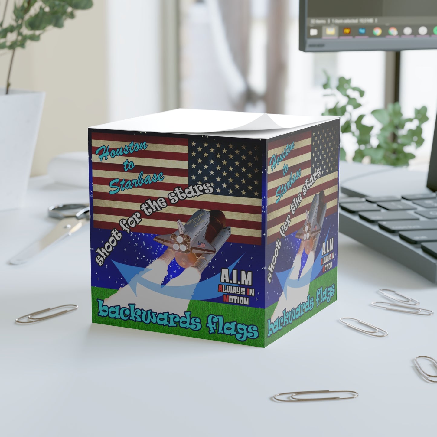 shoot for the stars - note cube (white marble)