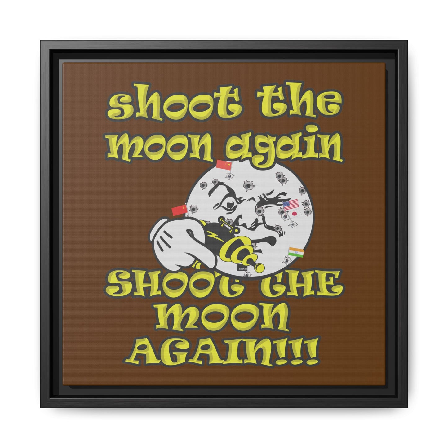 shoot the moon again - framed canvas art (brown)