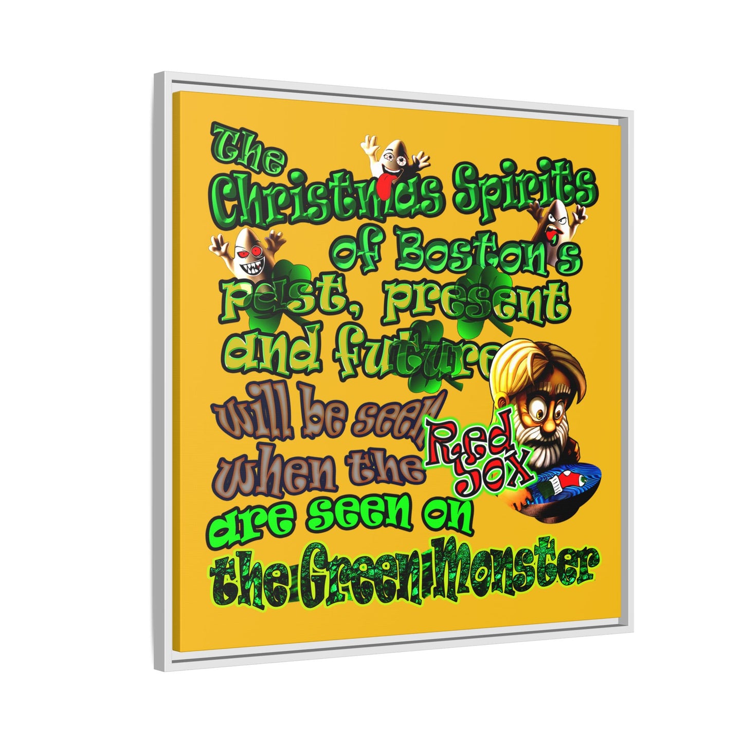 christmas spirits of boston - framed canvas art (yellow)