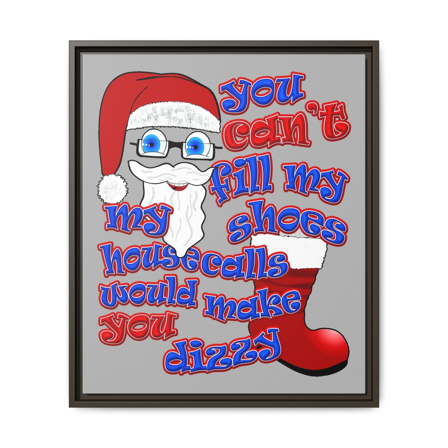 santa's shoes - framed canvas art (light grey)