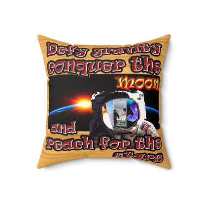 defy conquer reach - Spun Polyester Square Pillow - (butterscotch wood finish)