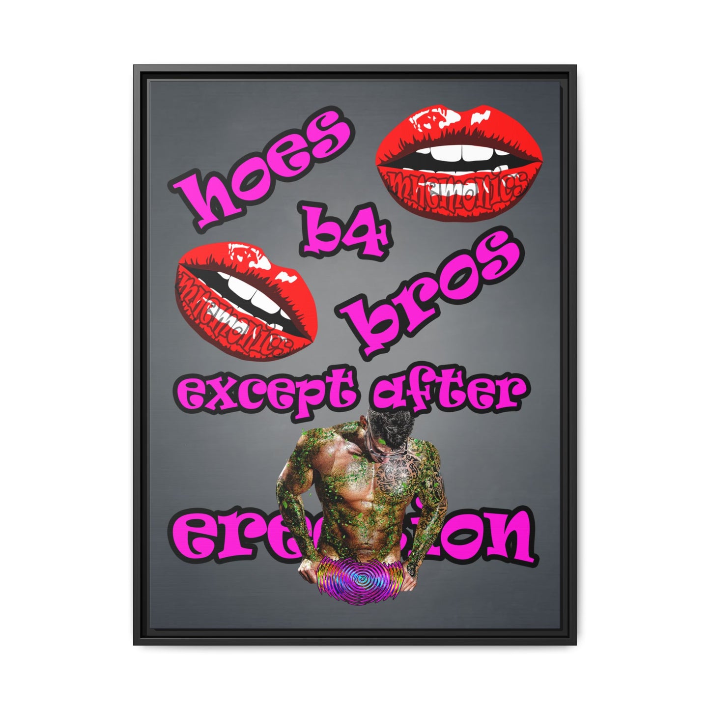 hoes b4 bros - framed canvas art (grey-light grey)