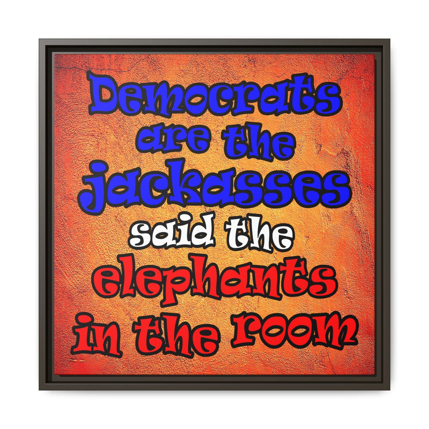 donkeys and elephants - framed canvas art (burnt orange)