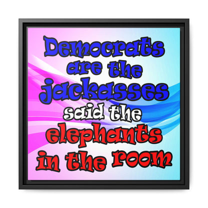 donkeys and elephants - framed canvas art (light blue-pink wave)