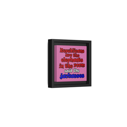 donkeys and elephants - framed canvas art (light pink)