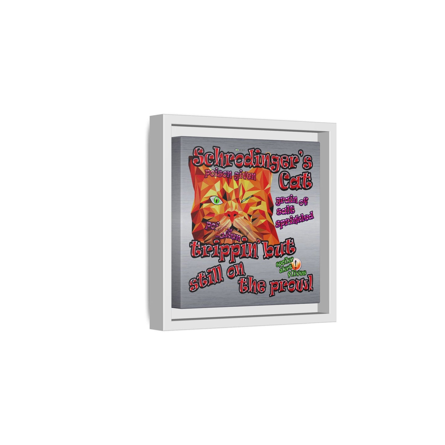 schrodinger's cat - framed canvas art (brushed nickel)