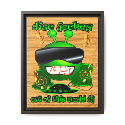 disc jockey - framed canvas art (butterscotch wood finish)