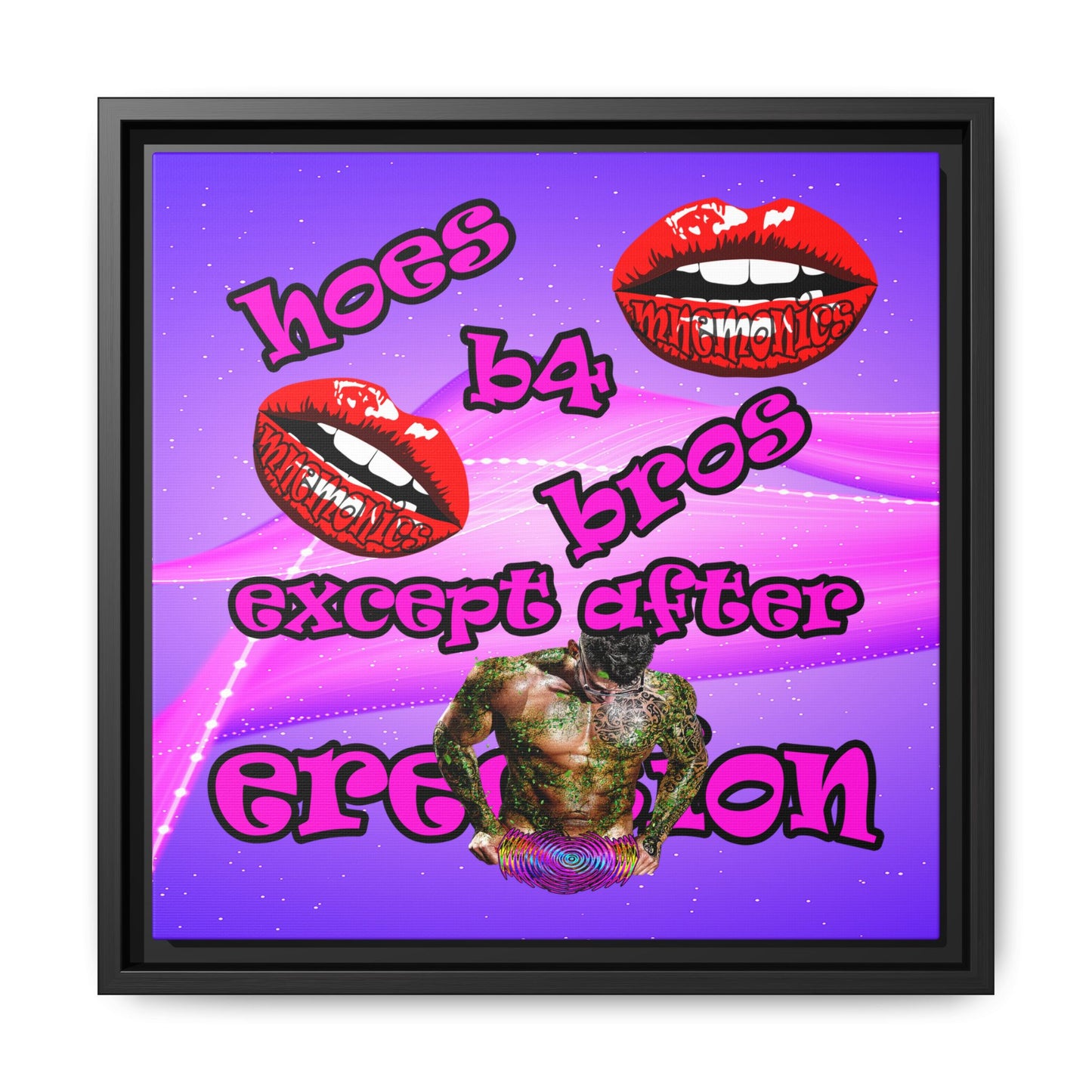 hoes b4 bros - framed canvas art (purple-pink wave)