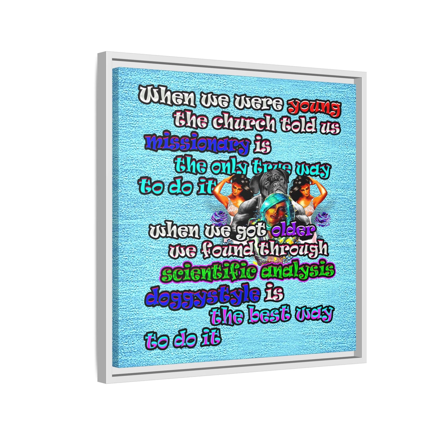 doggystyle - framed canvas art (faded blue)
