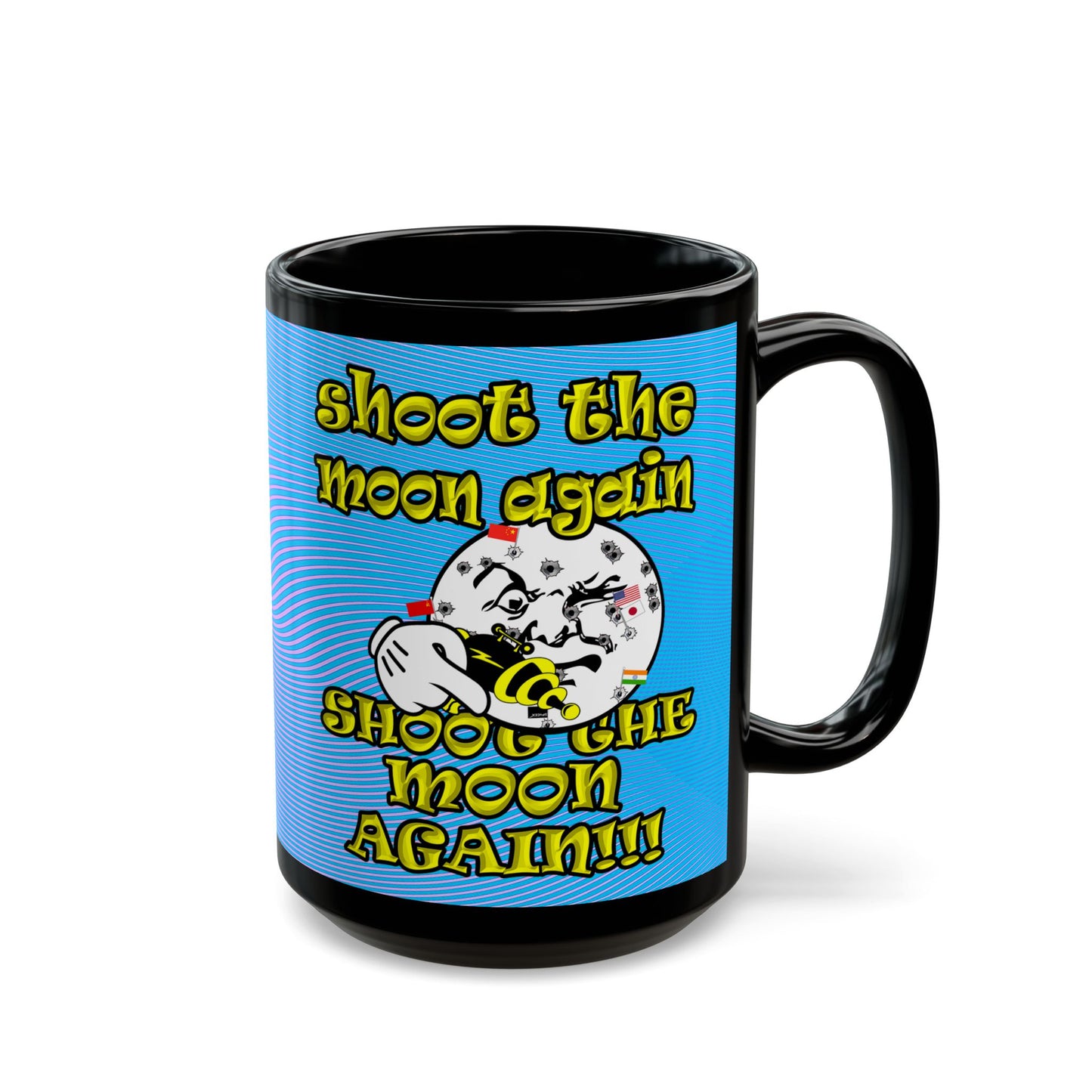 shoot the moon again - Black Mug (light blue-purple wave)