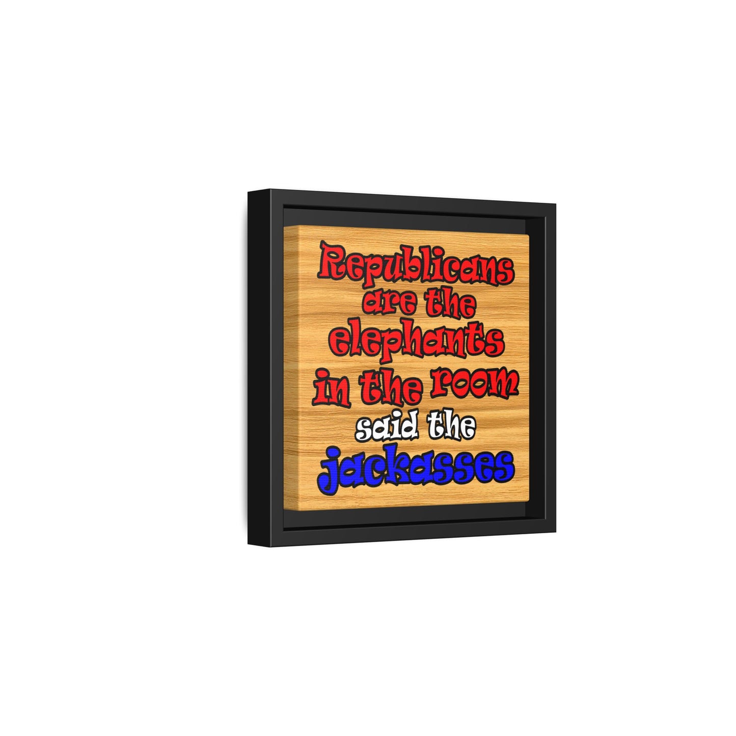donkeys and elephants - framed canvas art (butterscotch wood finish)
