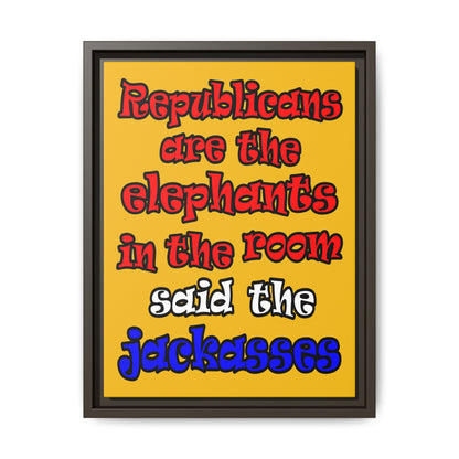 donkeys and elephants - framed canvas art (yellow)