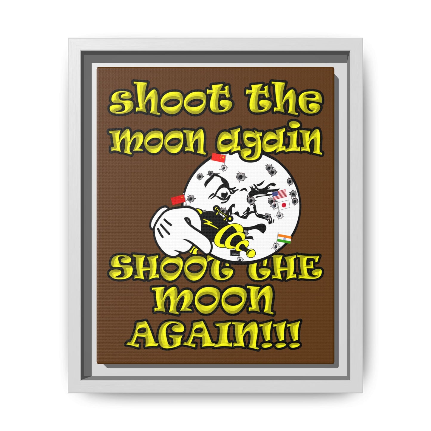 shoot the moon again - framed canvas art (brown)