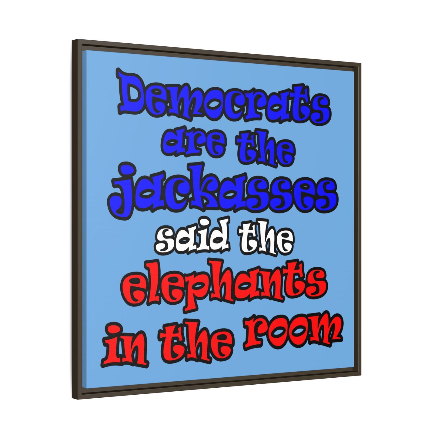 donkeys and elephants - framed canvas art (light blue)