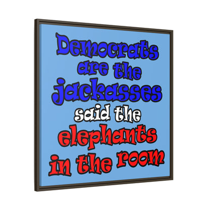 donkeys and elephants - framed canvas art (light blue)