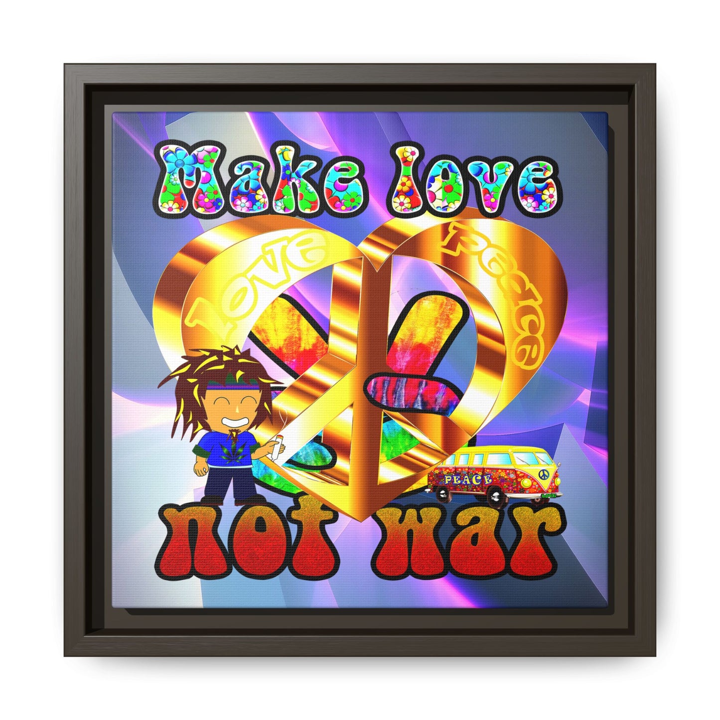 love peace - framed canvas art (grey-pink wave)