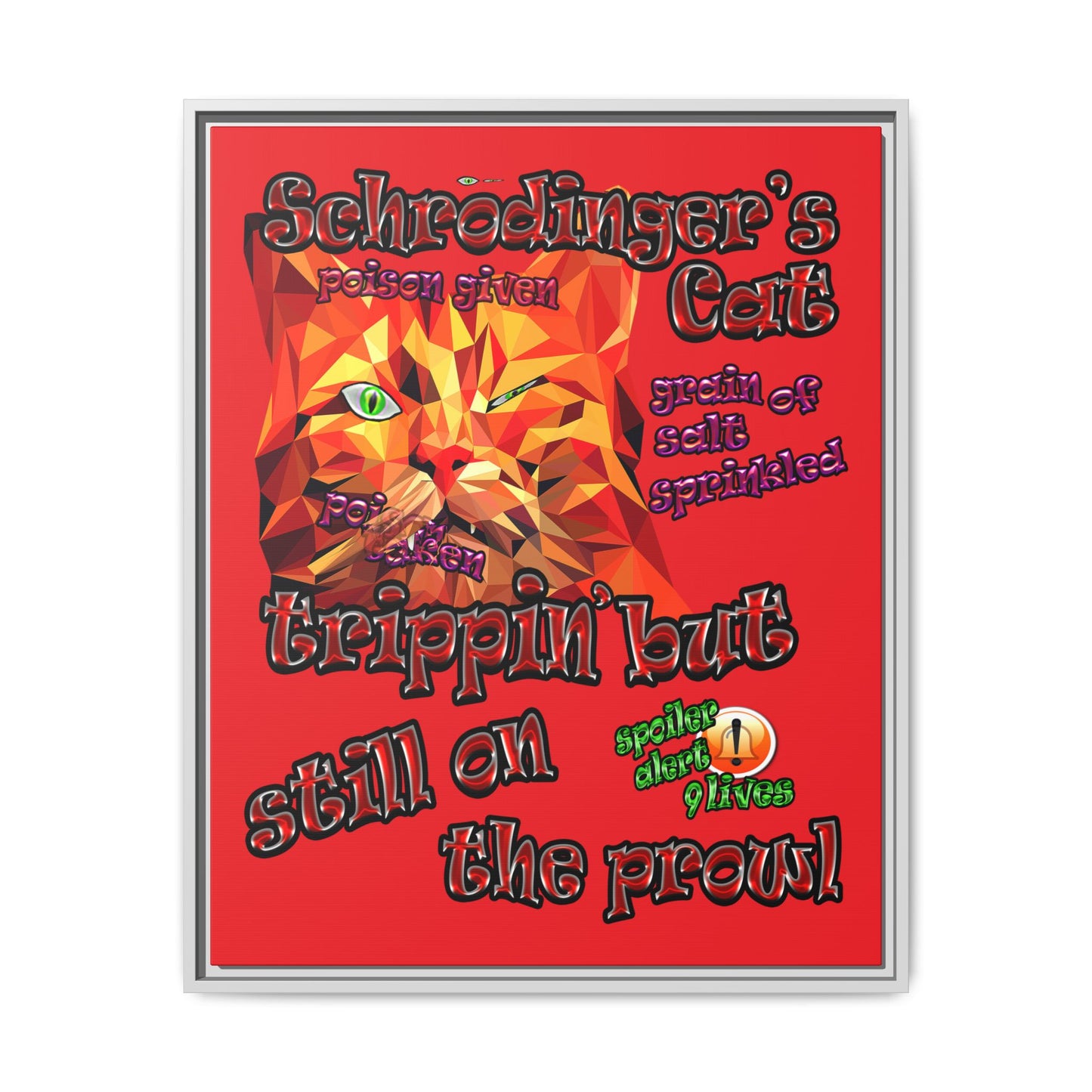 schrodinger's cat - framed canvas art (red)