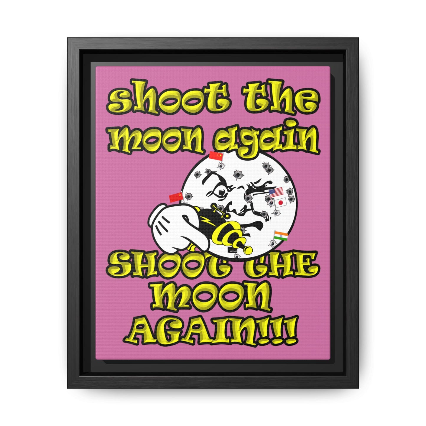 shoot the moon again - framed canvas art (light pink)