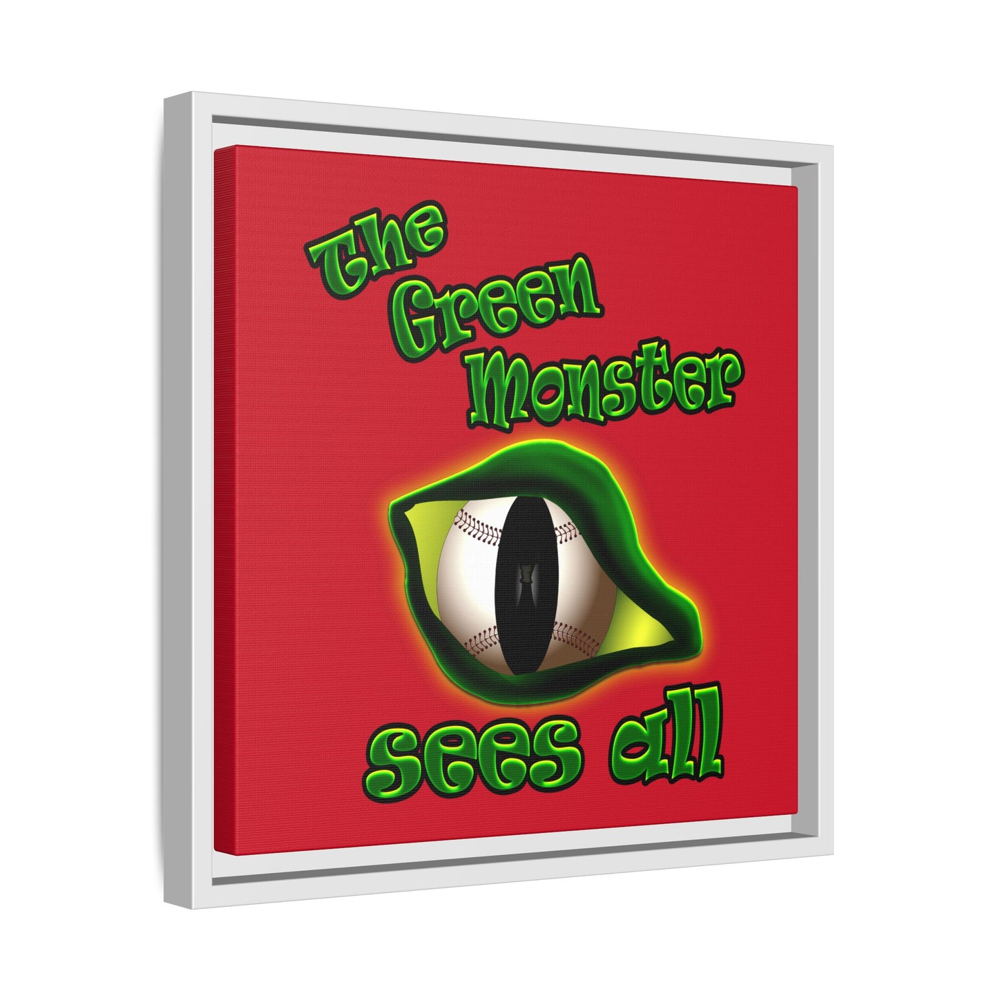 green monster - framed canvas art (dark red)