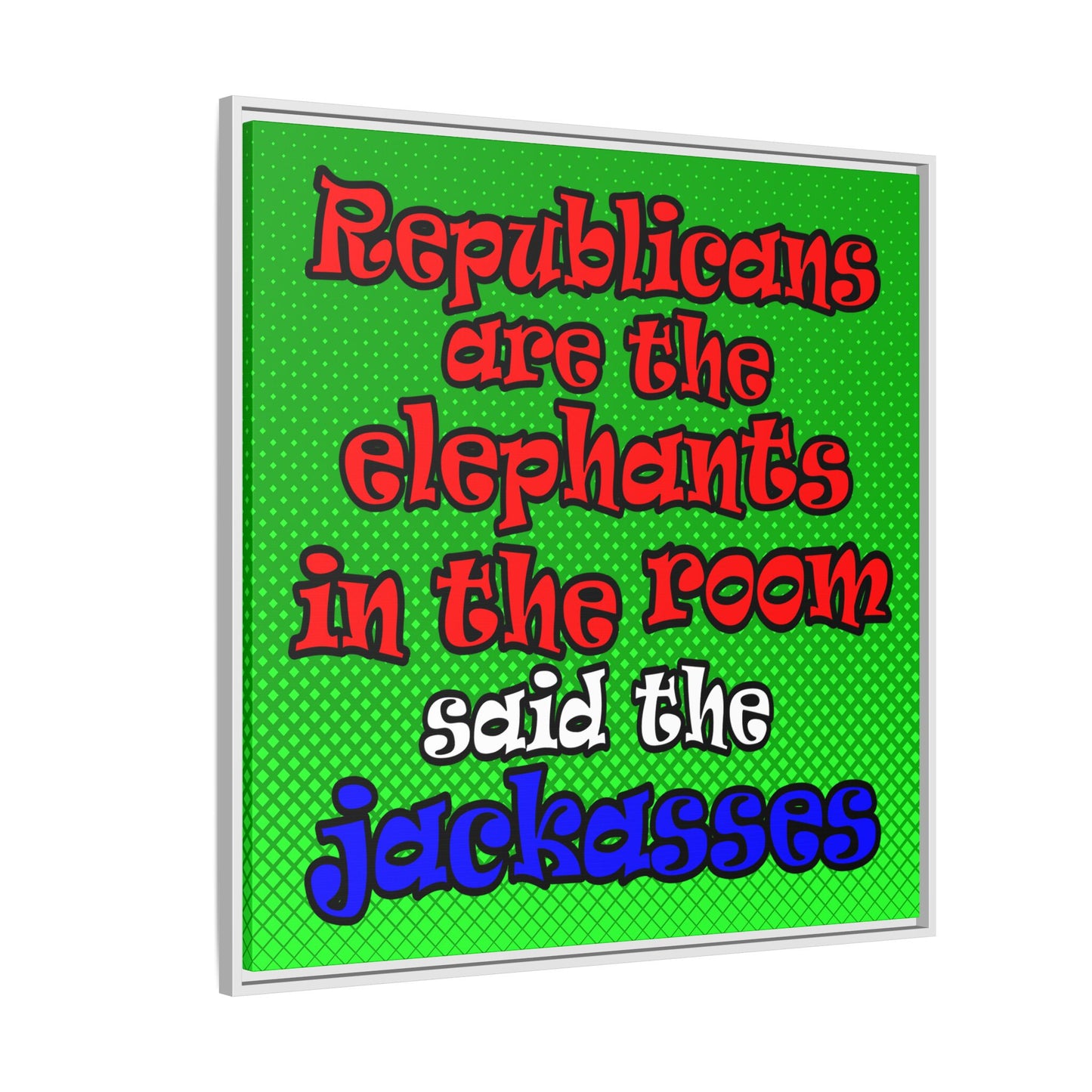 donkeys and elephants - framed canvas art (logo green)