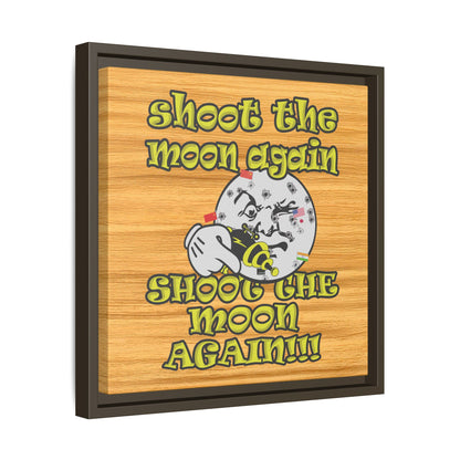 shoot the moon again - framed canvas art (butterscotch wood finish)