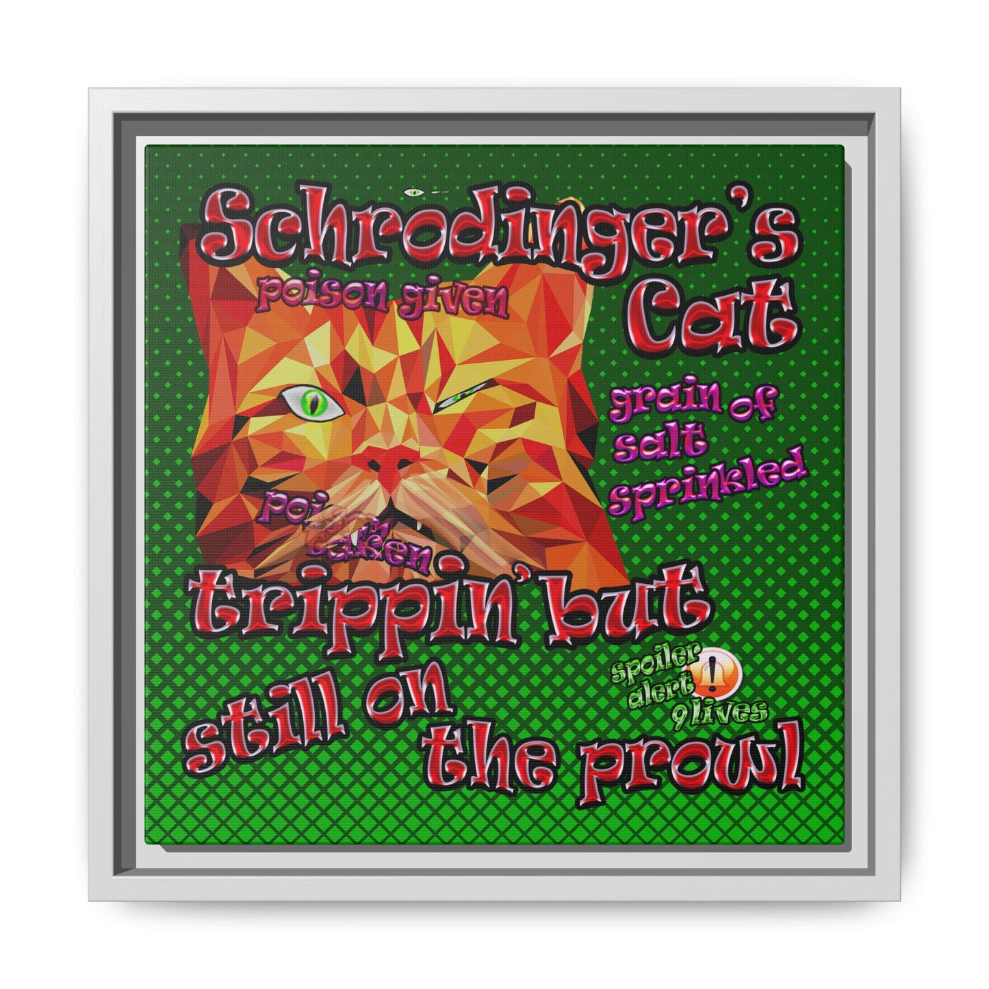 schrodinger's cat - framed canvas art (logo green)