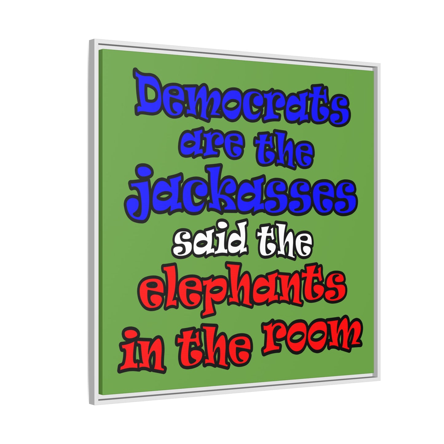 donkeys and elephants - framed canvas art (green)
