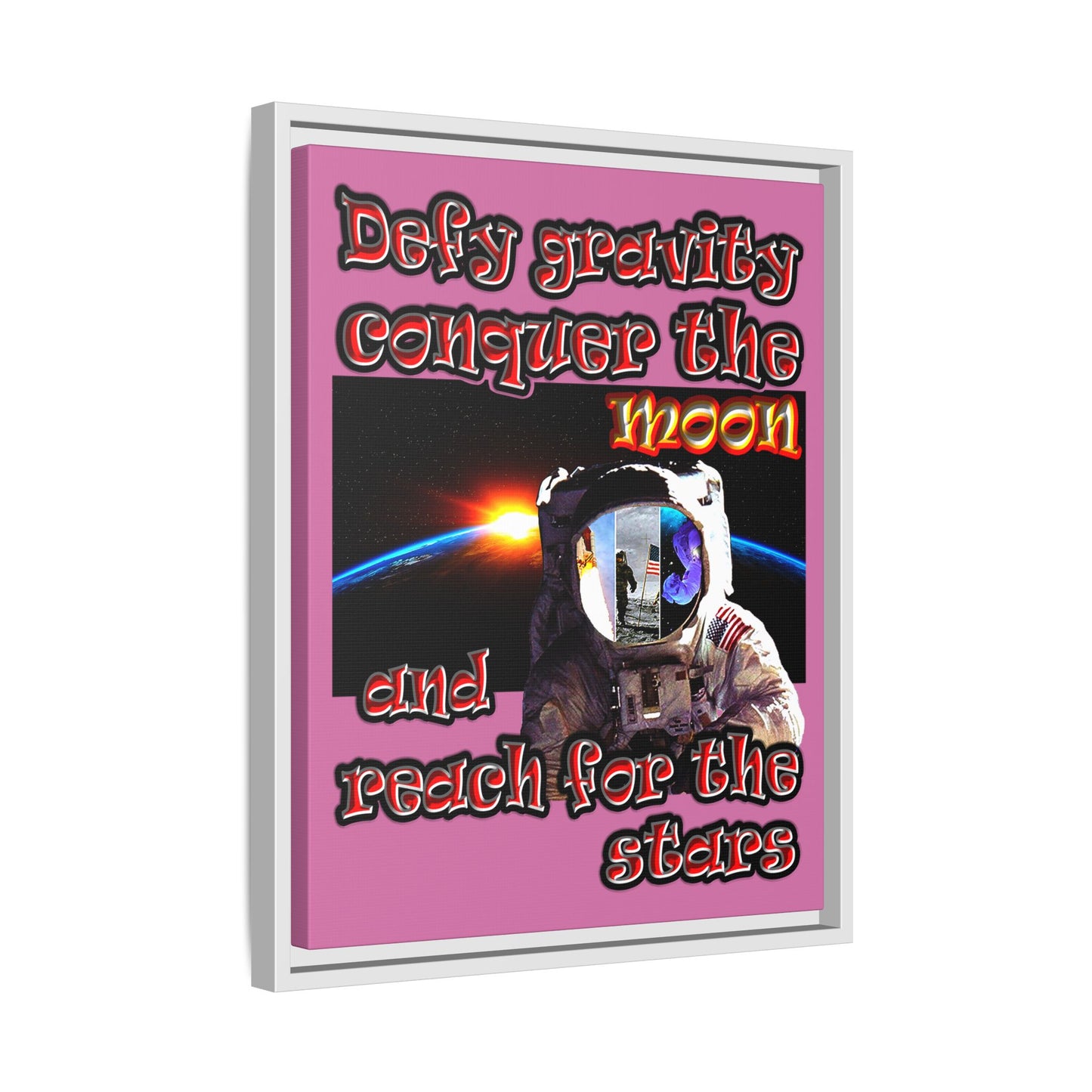 defy conquer reach - framed canvas art (light pink)
