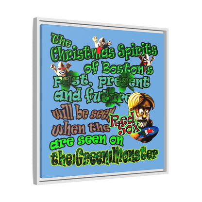 christmas spirits of boston - framed canvas art (light blue)