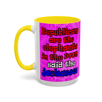 donkeys and elephants - Accent Mug (pink swirl)