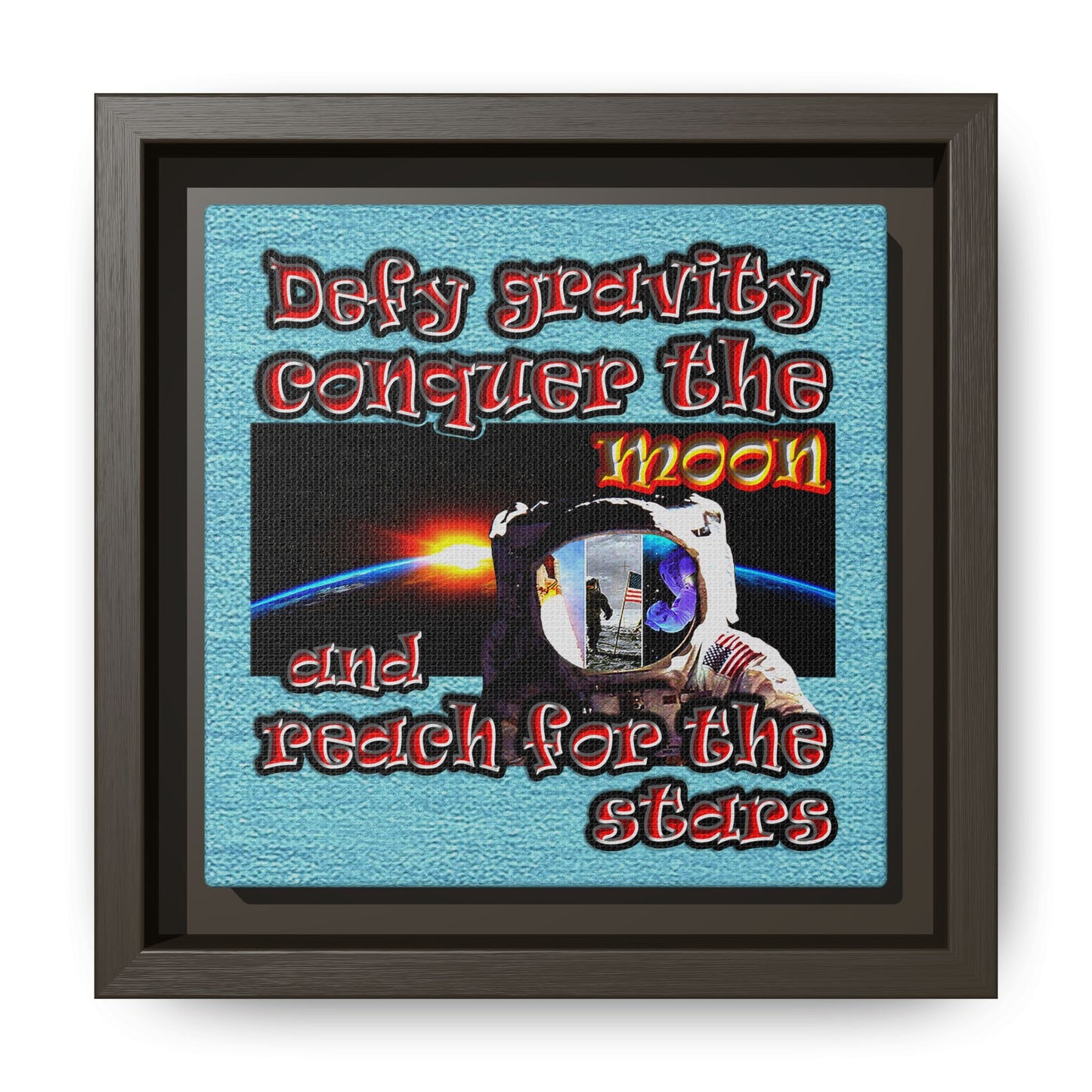defy conquer reach - framed canvas art (faded blue)