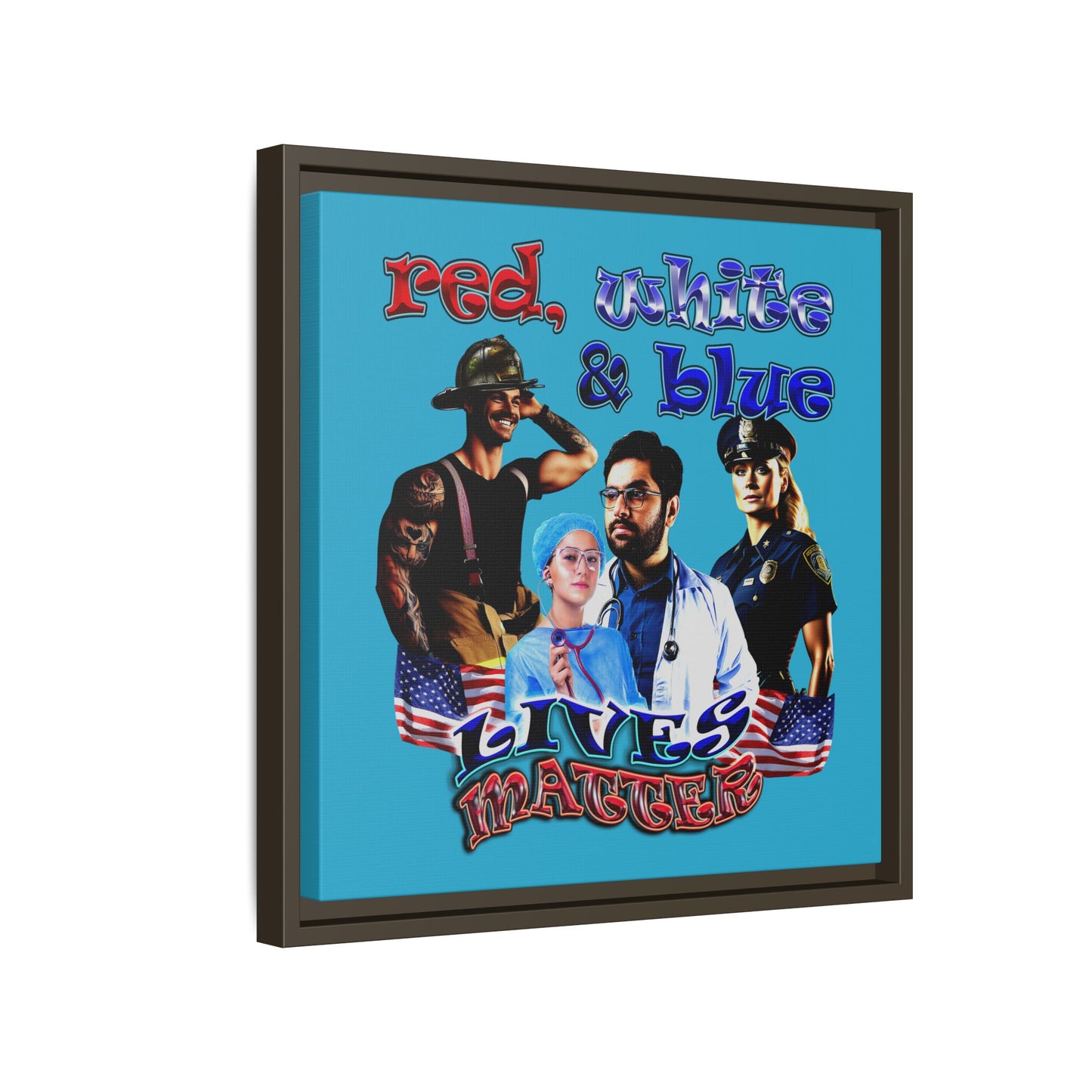 rw&b lives matter - framed canvas art (turquoise)